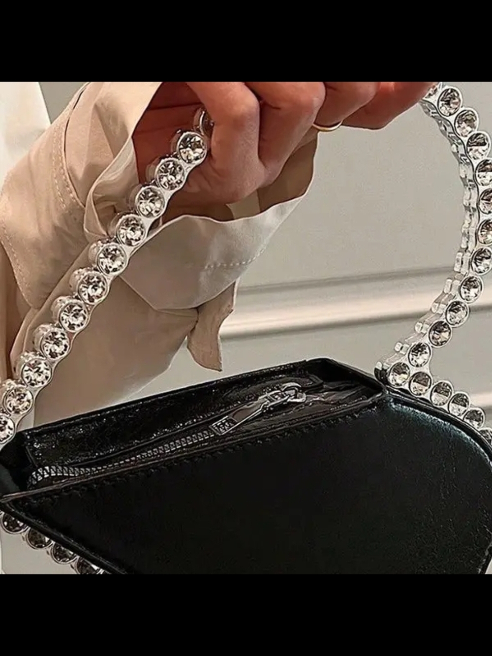 Purse Rhinestone-Trim Black Heart Wristlet - Picture 3 of 9
